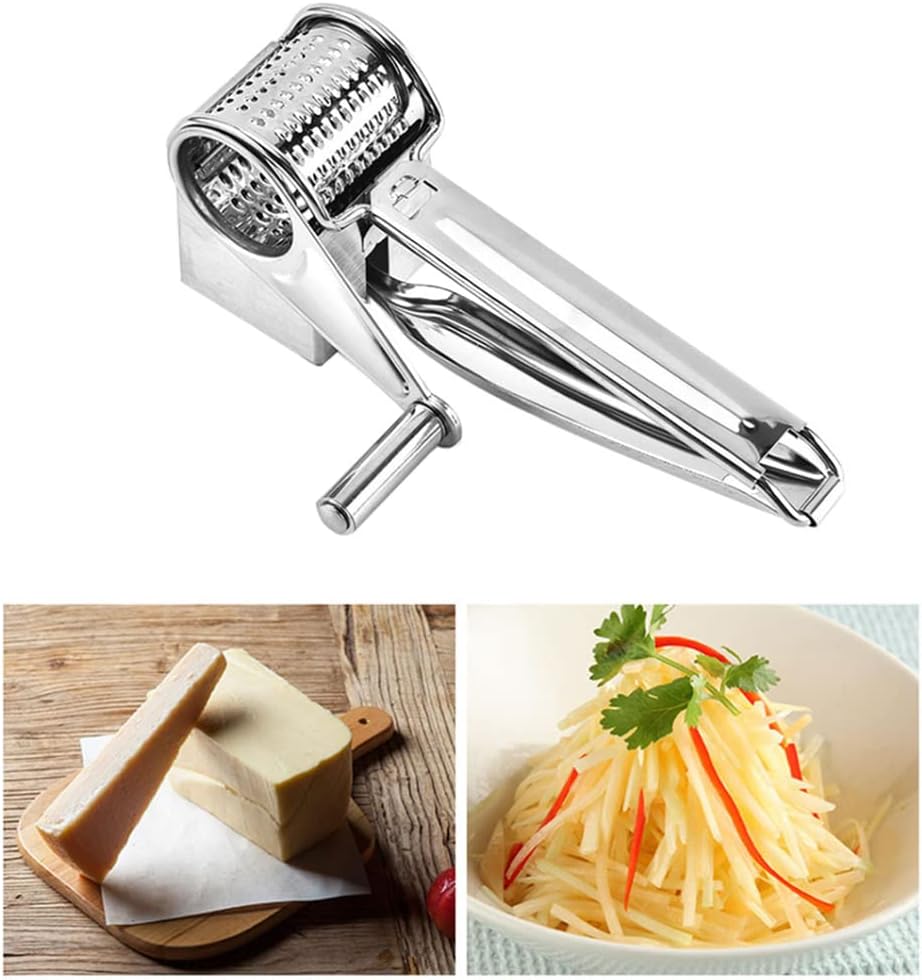 1Pcs Cheese Grater Restaurant Cheese Grater - Handheld Rotary Cheese Grater - Cheese, Vegetable, Nut Grater - Steel Kitchen Shredder for Right- and Left-Handed Cooks
