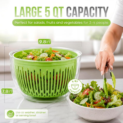 Salad Spinner Large 5 Qt, 5-in-1 Lettuce Spinner with 5 Blade Slicer