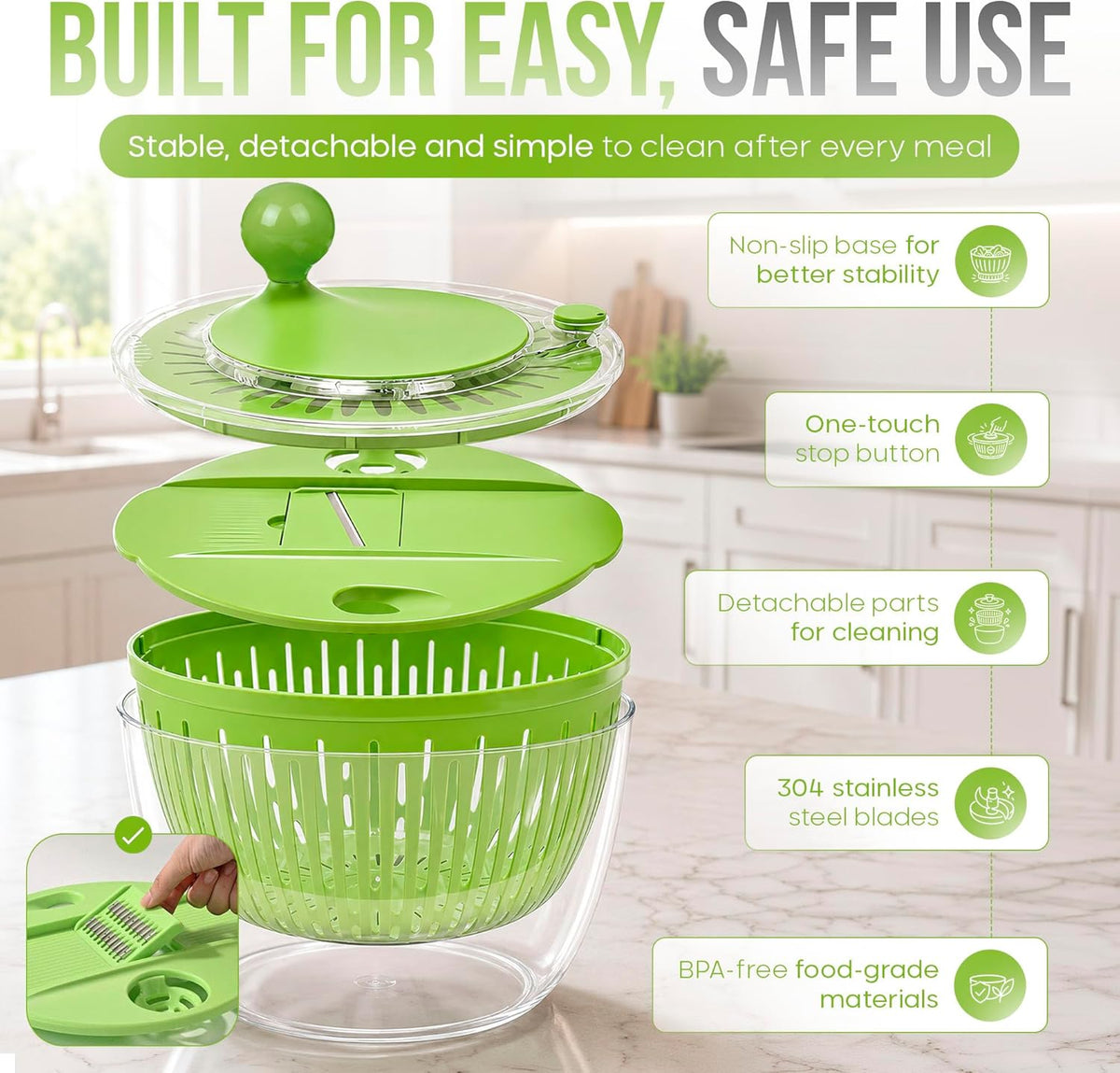 Salad Spinner Large 5 Qt, 5-in-1 Lettuce Spinner with 5 Blade Slicer