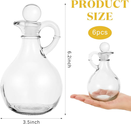 6 Sets 12oz Glass Oil and Vinegar Cruet Set Round Oil Dispenser Olive Bottle with Airtight Stopper Salad Dressing Bottle Glass Condiment Container for Kitchen Homemade Olive Condiment (Clear)