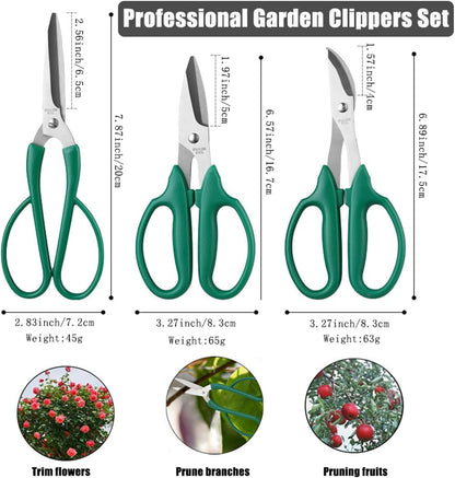 3 Pack Garden Pruning Scissors, Fruit & Vegetable Picker, Multi-purpose Flower Cutting Scissors, Garden Clippers Set for Trimming Small Branches, Herb & Bonsai