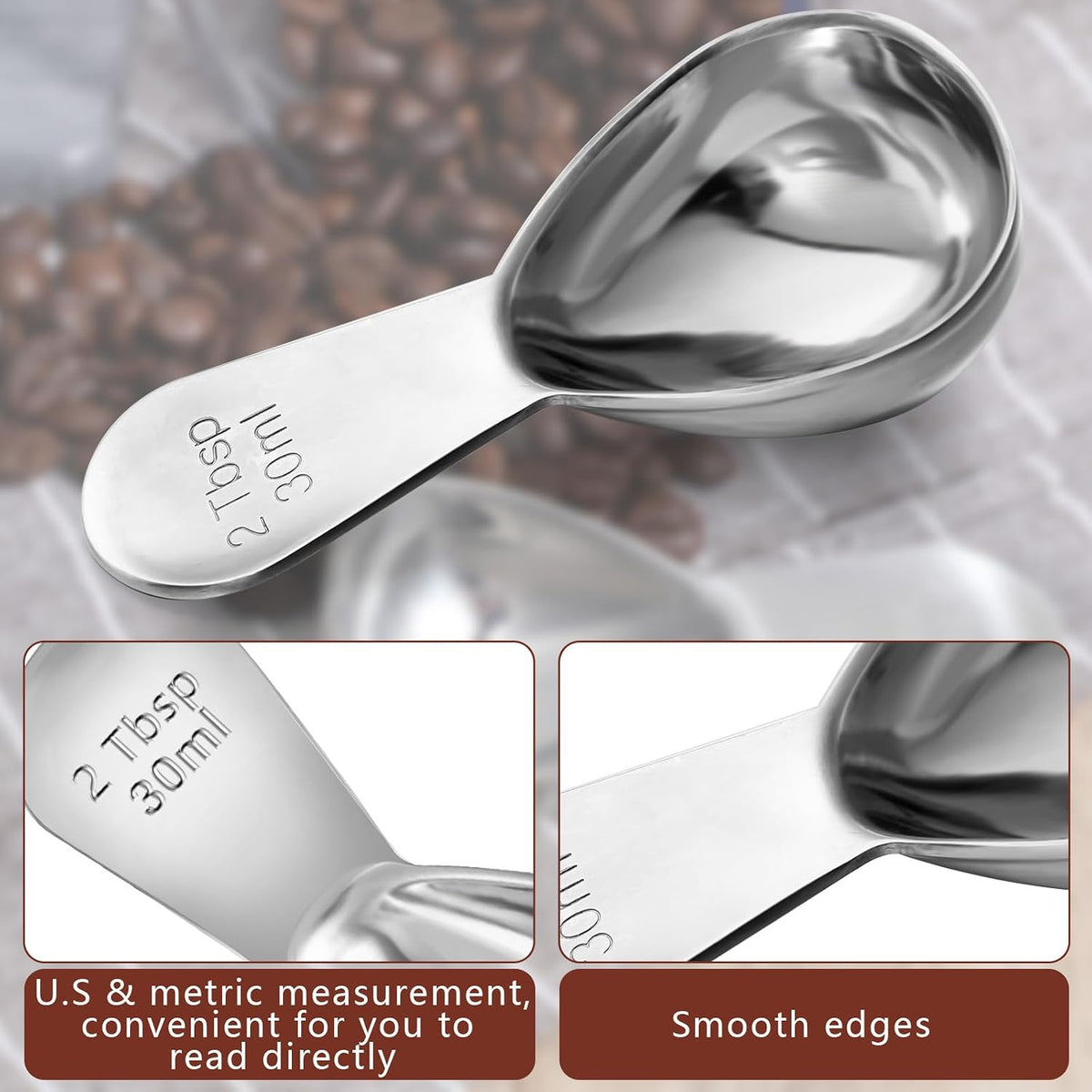 Stainless Steel Coffee Scoop Short Handled Measure Scooper Metal Measuring Spoon Coffee Scoop For Ground Coffee Bean Espresso Powder For Canisterss/Jars(2tbsp)