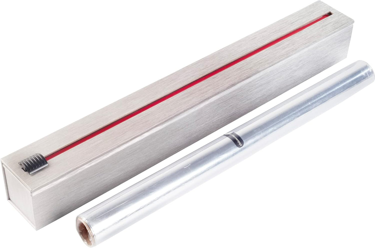 Stainless Steel Design Refillable Foil Dispenser - Includes One 18"x 30' Roll of Professional Grade Aluminum Foil - Reusable Dispenser w/Slide Cutter - Kosher Certified