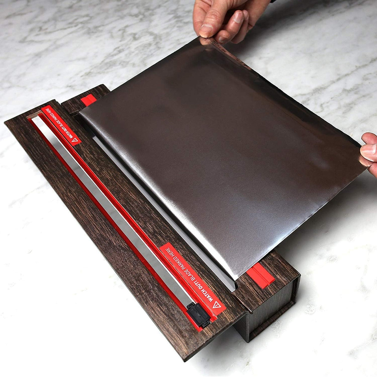 Stainless Steel Design Refillable Foil Dispenser - Includes One 18"x 30' Roll of Professional Grade Aluminum Foil - Reusable Dispenser w/Slide Cutter - Kosher Certified