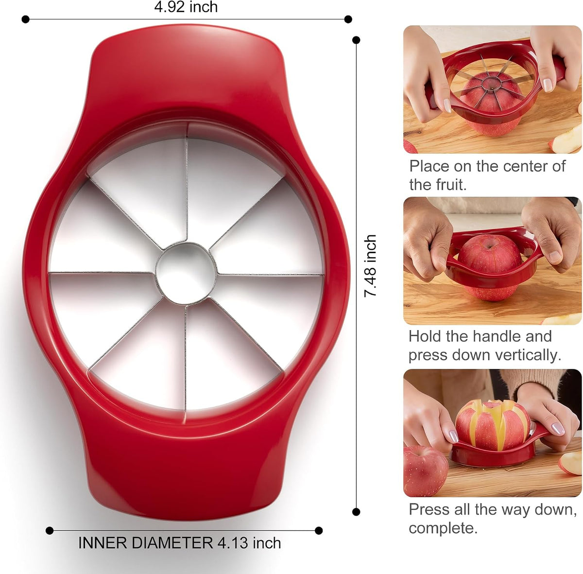 Classic Fruit Slicer Apple Slicer - Professional Apple Cutter - Stainless Steel Apple Corer - Super Sharp Apple Slicer and Corer - Apple Tool with 8 Sharp Blades, One Size, Red