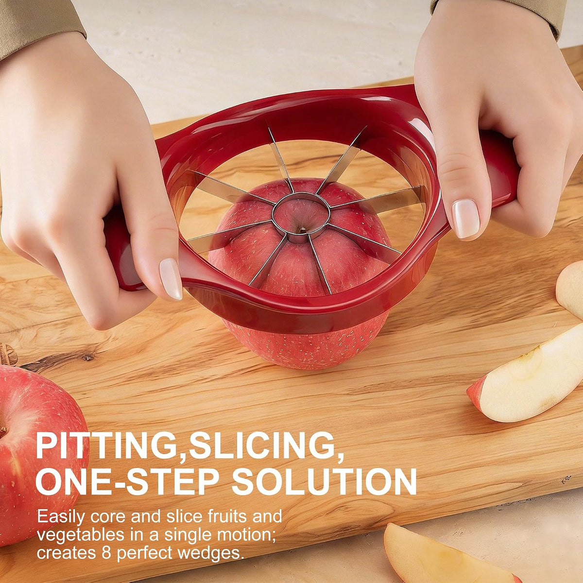 Classic Fruit Slicer Apple Slicer - Professional Apple Cutter - Stainless Steel Apple Corer - Super Sharp Apple Slicer and Corer - Apple Tool with 8 Sharp Blades, One Size, Red