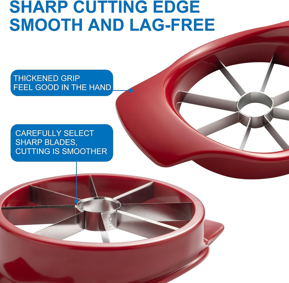 Classic Fruit Slicer Apple Slicer - Professional Apple Cutter - Stainless Steel Apple Corer - Super Sharp Apple Slicer and Corer - Apple Tool with 8 Sharp Blades, One Size, Red