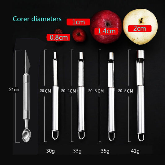 5 Size Multi-Function Fruit Corer and Pitter Set, Stainless Steel Apple Pear Cherry Remover, Includes 5 Corers and 1 Melon Ball Scoop