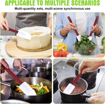 5 Pcs 10 Inch Rubber Spatula 500℉ High Heat Resistant Spatulas | Silicone Spatulas, for Baking Kitchen Cooking, Commercial Food Bpa Free Grade Non Stick Dishwasher Safe, Brown Red