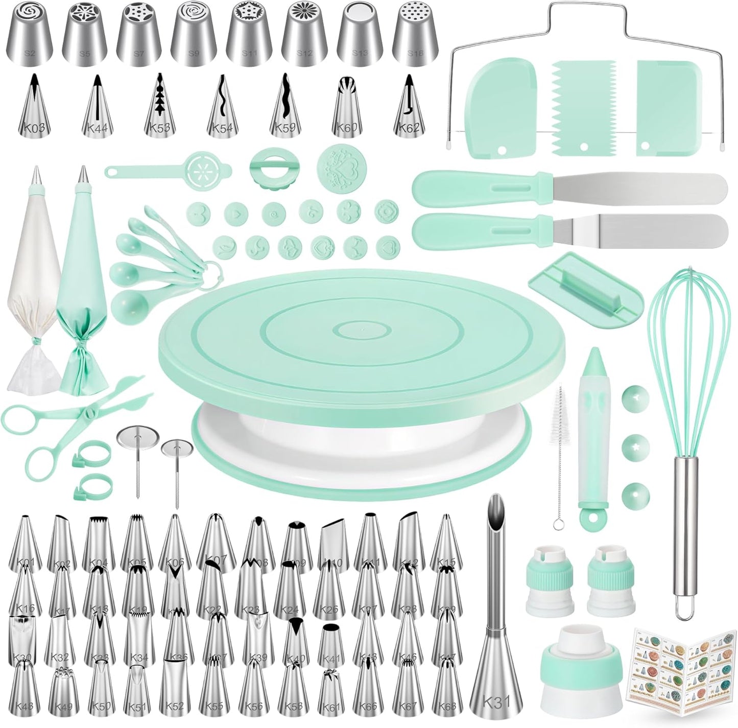 71PCs Cake Decorating Kit, Baking Supplies Tools - Includes Cake Stand Turntable, 12 Icing Piping Tips Set, 2 Frosting Spatulas, 3 Scrapers, 50+2 Piping Bags, Coupler, Video Tutorial, Booklet