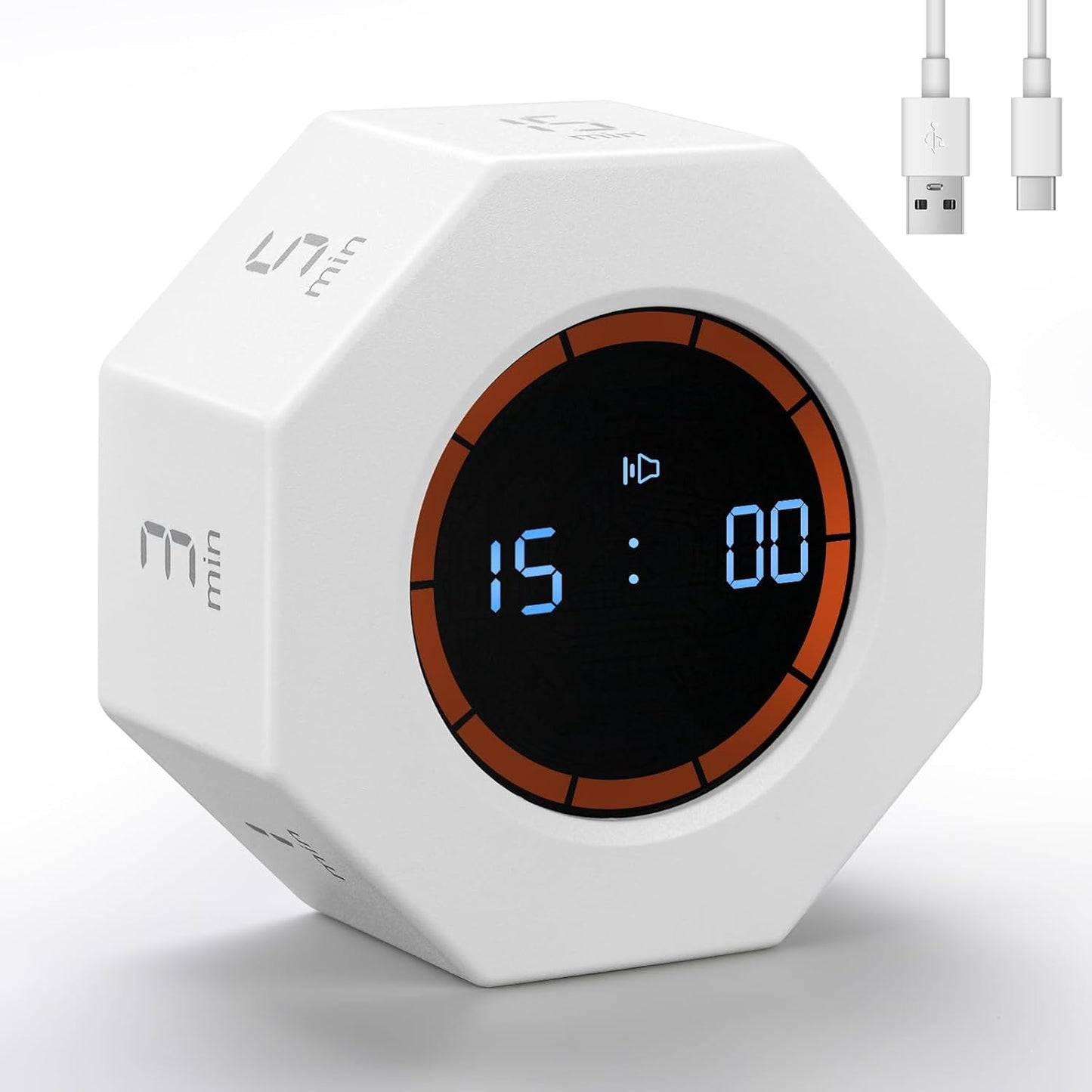 Rechargeable Pomodoro Timer, Small Gravity Timer (Pearl White) | Seven Preset Flip Times (1/3/5/15/30/60/90 min) and Count-Up Mode: Digital Kitchen Timer for Cooking, Work, and Study