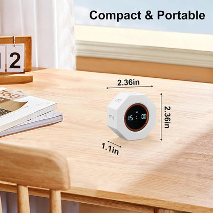 Rechargeable Pomodoro Timer, Small Gravity Timer (Pearl White) | Seven Preset Flip Times (1/3/5/15/30/60/90 min) and Count-Up Mode: Digital Kitchen Timer for Cooking, Work, and Study