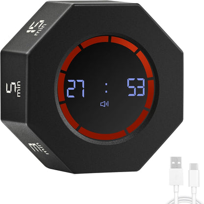 Rechargeable Pomodoro Timer, Small Gravity Timer (Pearl White) | Seven Preset Flip Times (1/3/5/15/30/60/90 min) and Count-Up Mode: Digital Kitchen Timer for Cooking, Work, and Study