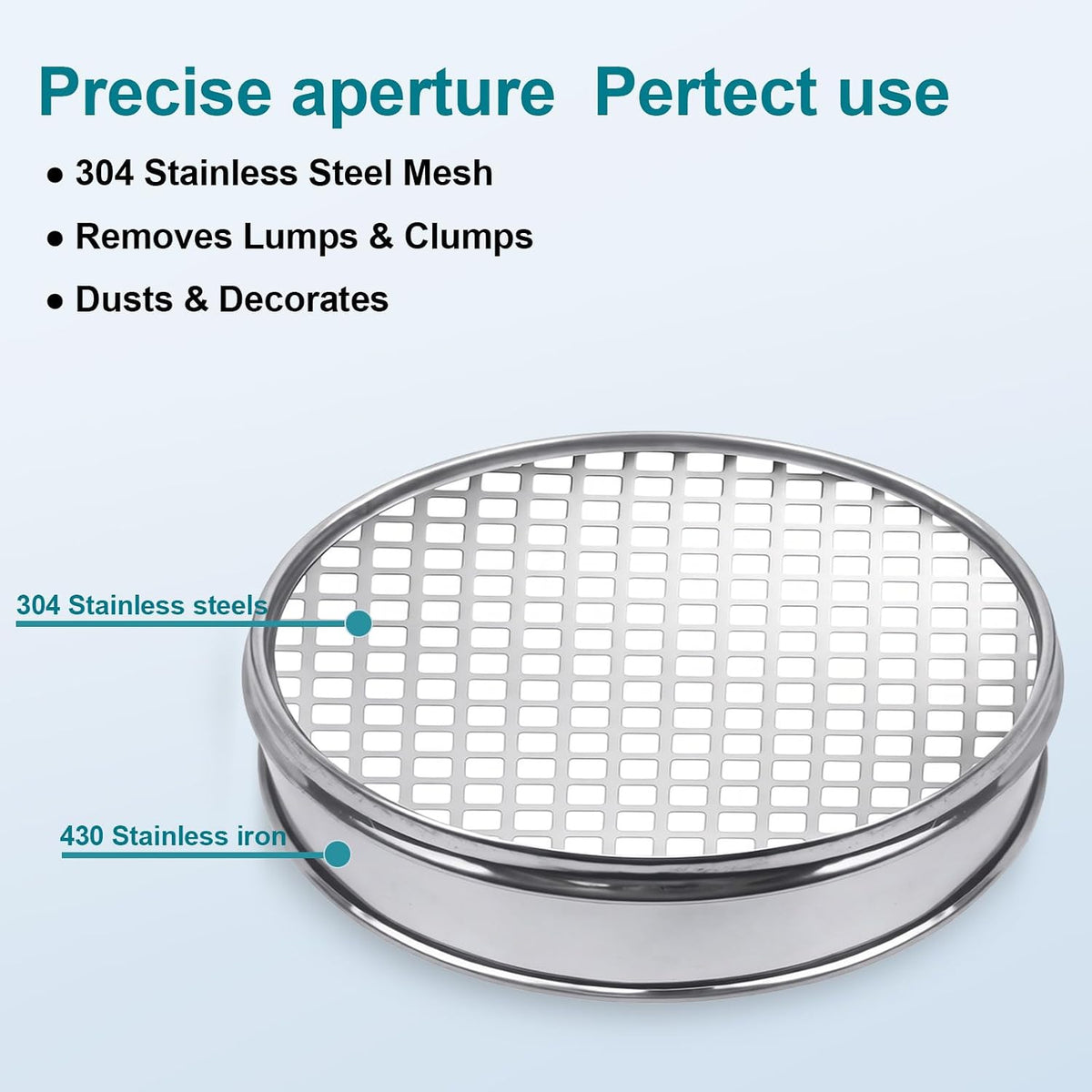 12" (30cm) 304 Stainless Steel Lab Sieve, 6 Mesh (3.5mm) Screen Sifter - Colors A