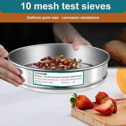 12" (30cm) 304 Stainless Steel Lab Sieve, 6 Mesh (3.5mm) Screen Sifter - Colors A