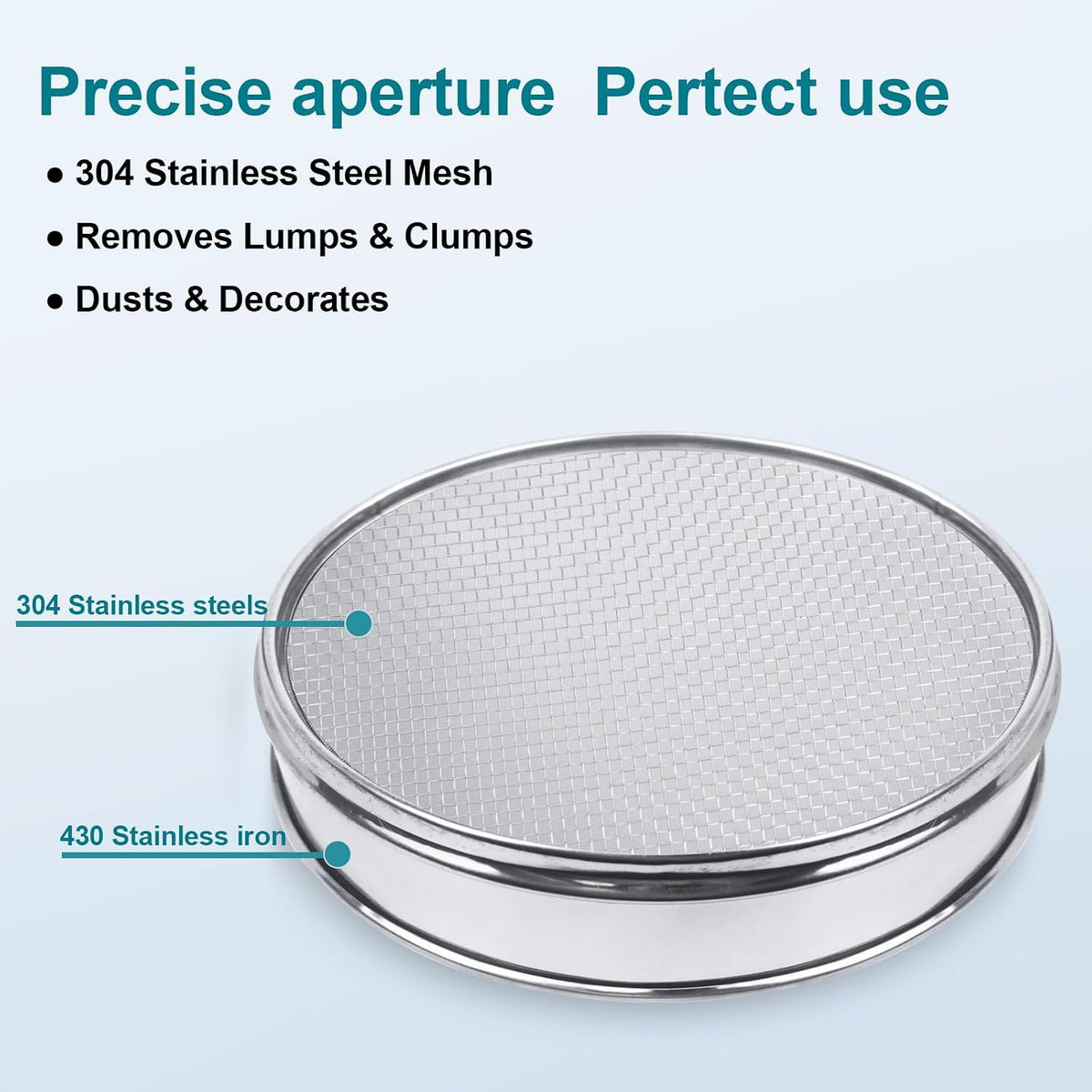 12" (30cm) 304 Stainless Steel Lab Sieve, 6 Mesh (3.5mm) Screen Sifter - Colors A