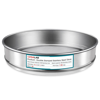 12" (30cm) 304 Stainless Steel Lab Sieve, 6 Mesh (3.5mm) Screen Sifter - Colors A