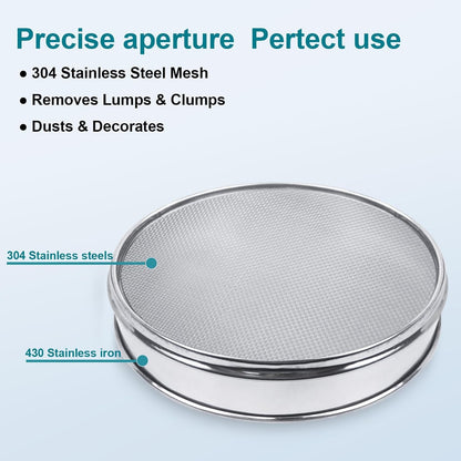 12" (30cm) 304 Stainless Steel Lab Sieve, 6 Mesh (3.5mm) Screen Sifter - Colors A