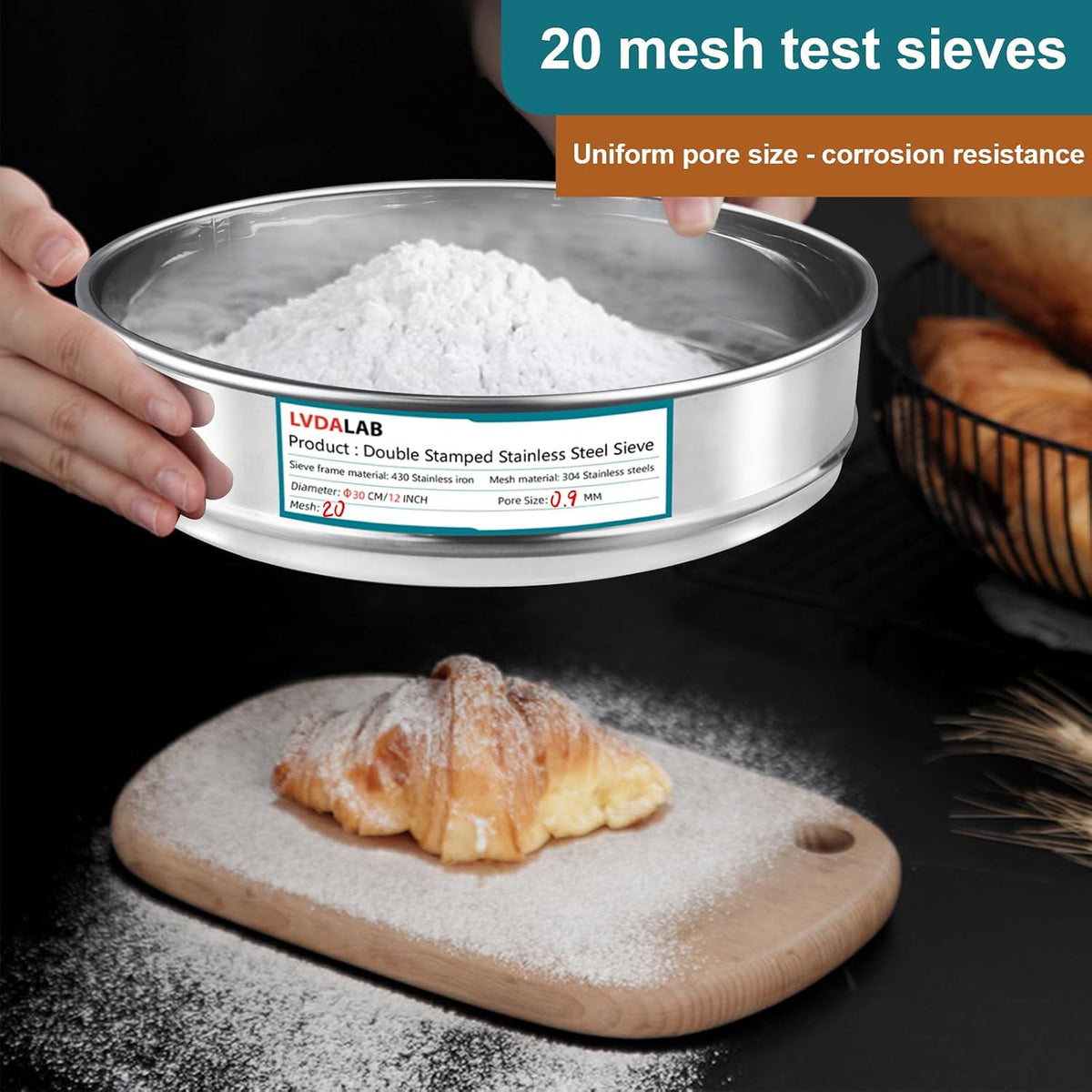 12" (30cm) 304 Stainless Steel Lab Sieve, 6 Mesh (3.5mm) Screen Sifter - Colors A