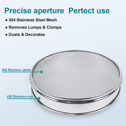 12" (30cm) 304 Stainless Steel Lab Sieve, 6 Mesh (3.5mm) Screen Sifter - Colors A