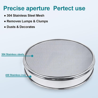 12" (30cm) 304 Stainless Steel Lab Sieve, 6 Mesh (3.5mm) Screen Sifter - Colors A