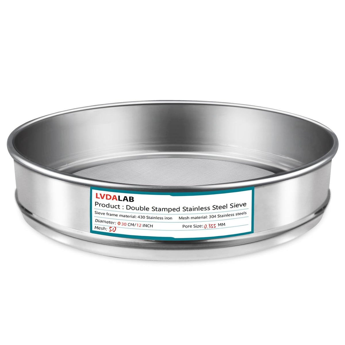 12" (30cm) 304 Stainless Steel Lab Sieve, 6 Mesh (3.5mm) Screen Sifter - Colors A