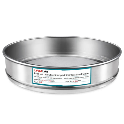 12" (30cm) 304 Stainless Steel Lab Sieve, 6 Mesh (3.5mm) Screen Sifter - Colors A