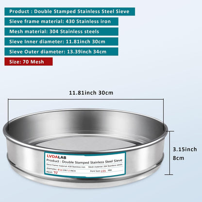 12" (30cm) 304 Stainless Steel Lab Sieve, 6 Mesh (3.5mm) Screen Sifter - Colors A