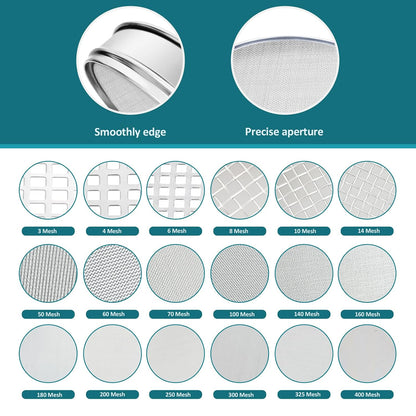 12" (30cm) 304 Stainless Steel Lab Sieve, 6 Mesh (3.5mm) Screen Sifter - Colors A