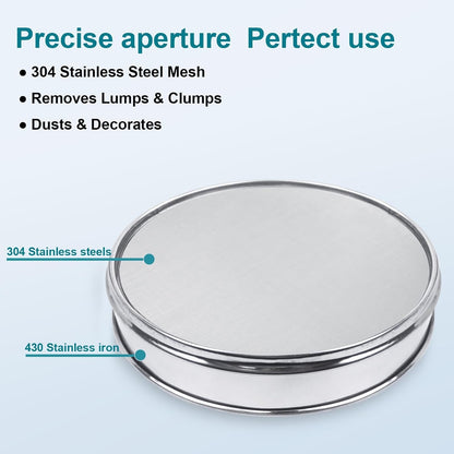 12" (30cm) 304 Stainless Steel Lab Sieve, 6 Mesh (3.5mm) Screen Sifter - Colors A