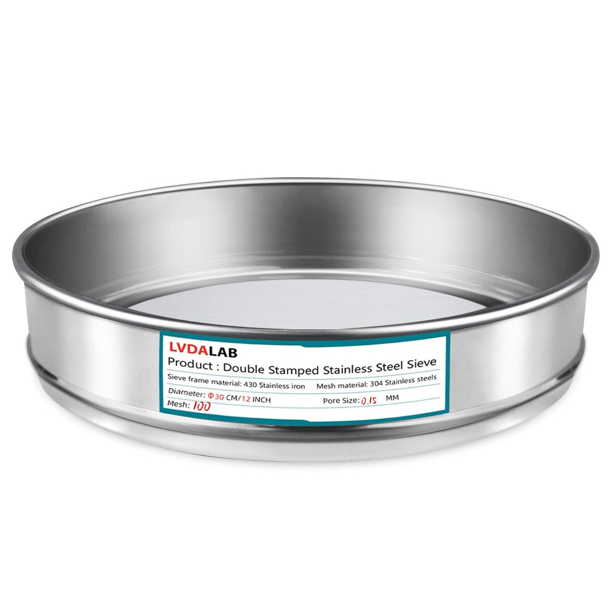 12" (30cm) 304 Stainless Steel Lab Sieve, 6 Mesh (3.5mm) Screen Sifter - Colors A