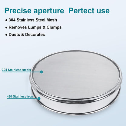 12" (30cm) 304 Stainless Steel Lab Sieve, 6 Mesh (3.5mm) Screen Sifter - Colors A