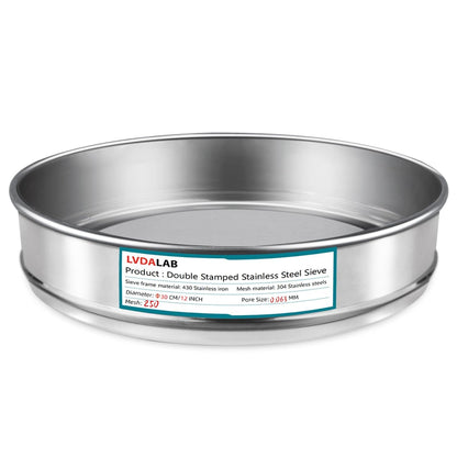 12" (30cm) 304 Stainless Steel Lab Sieve, 6 Mesh (3.5mm) Screen Sifter - Colors A