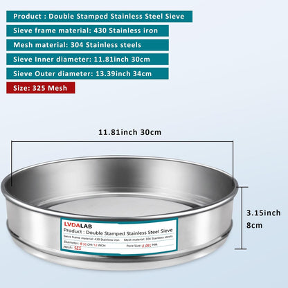12" (30cm) 304 Stainless Steel Lab Sieve, 6 Mesh (3.5mm) Screen Sifter - Colors A