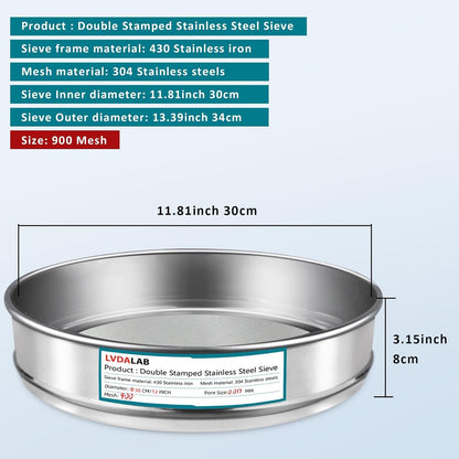 12" (30cm) 304 Stainless Steel Lab Sieve, 6 Mesh (3.5mm) Screen Sifter - Colors A