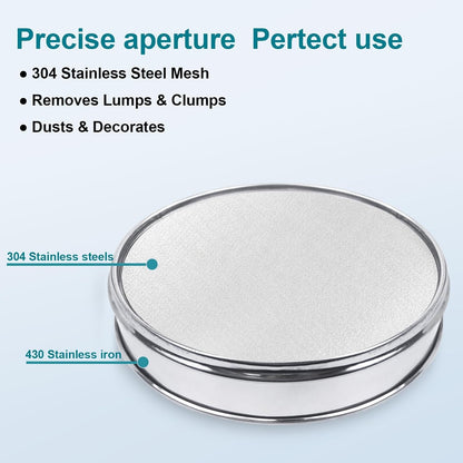 12" (30cm) 304 Stainless Steel Lab Sieve, 6 Mesh (3.5mm) Screen Sifter - Colors A