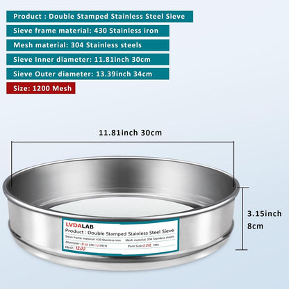 12" (30cm) 304 Stainless Steel Lab Sieve, 6 Mesh (3.5mm) Screen Sifter - Colors A