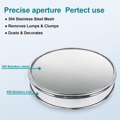 12" (30cm) 304 Stainless Steel Lab Sieve, 6 Mesh (3.5mm) Screen Sifter - Colors A