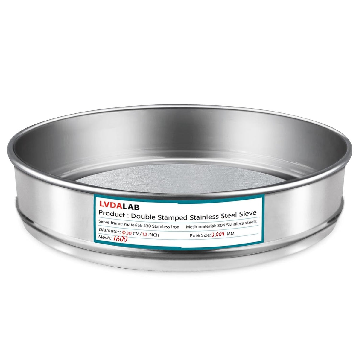 12" (30cm) 304 Stainless Steel Lab Sieve, 6 Mesh (3.5mm) Screen Sifter - Colors A