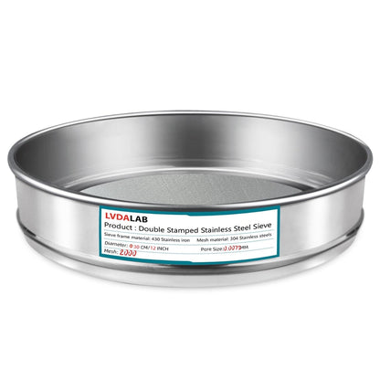 12" (30cm) 304 Stainless Steel Lab Sieve, 6 Mesh (3.5mm) Screen Sifter - Colors A