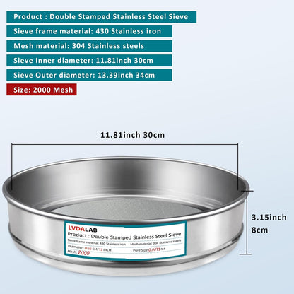 12" (30cm) 304 Stainless Steel Lab Sieve, 6 Mesh (3.5mm) Screen Sifter - Colors A