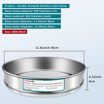 12" (30cm) 304 Stainless Steel Lab Sieve, 6 Mesh (3.5mm) Screen Sifter - Colors A