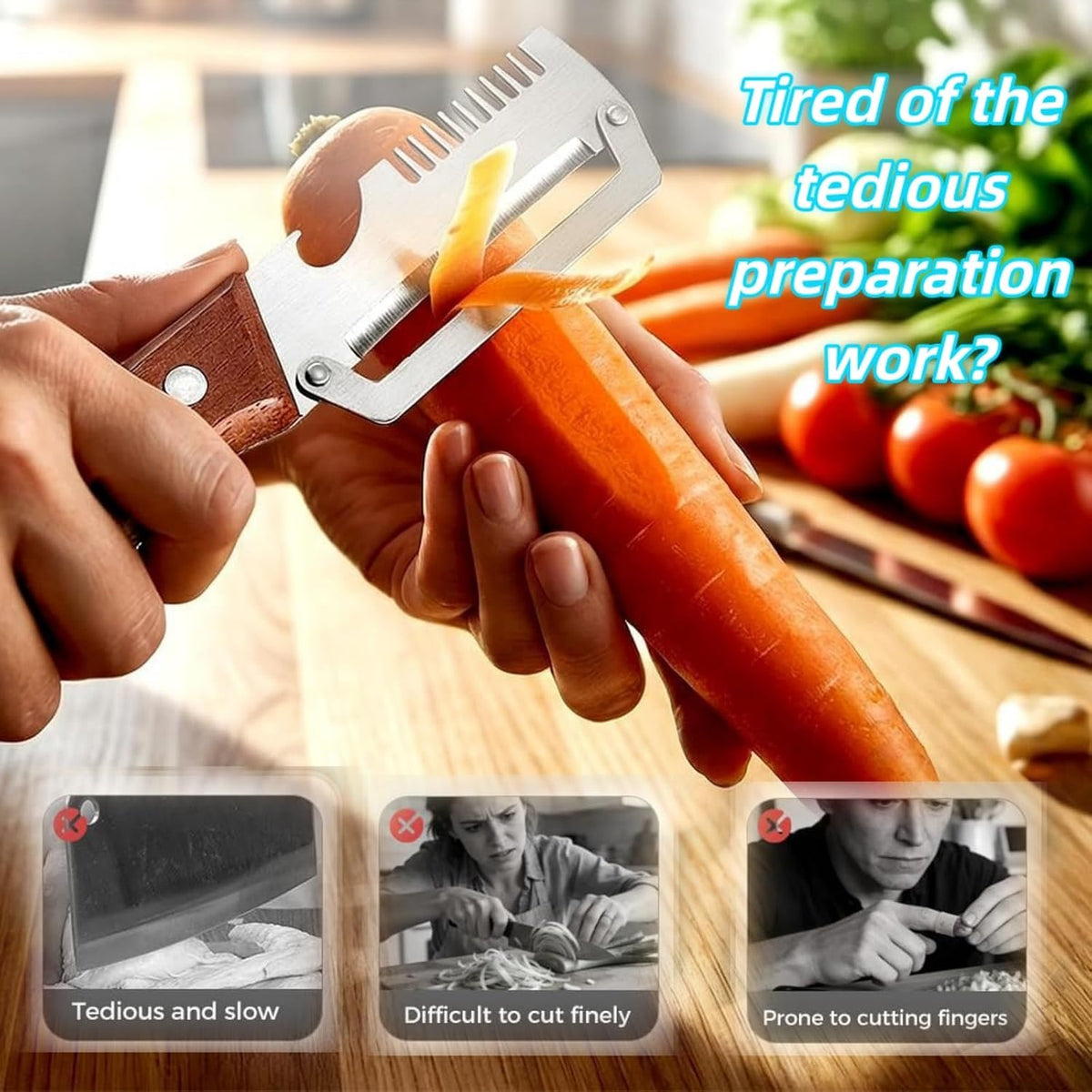 NEW Premium Vegetable Peeler with Wooden Handle and Bottle Opener: 2-in-1 Stainless Steel Kitchen Tool for Fruit Apple Potato Pumpkin Papaya