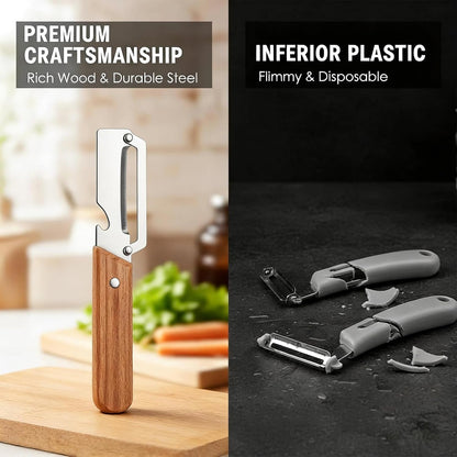 NEW Premium Vegetable Peeler with Wooden Handle and Bottle Opener: 2-in-1 Stainless Steel Kitchen Tool for Fruit Apple Potato Pumpkin Papaya