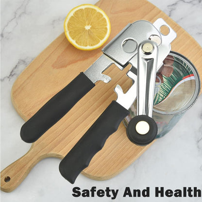 Hand Crank Can Opener,Stainless Steel Manual Tool Handheld Smooth Edge Can Opener for Kitchen Camping Outdoor Picnics(COLOR:Black+Silver)