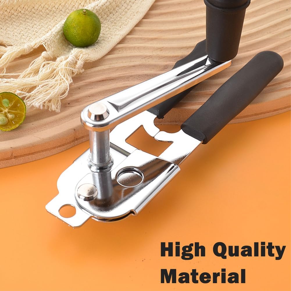 Hand Crank Can Opener,Stainless Steel Manual Tool Handheld Smooth Edge Can Opener for Kitchen Camping Outdoor Picnics(COLOR:Black+Silver)