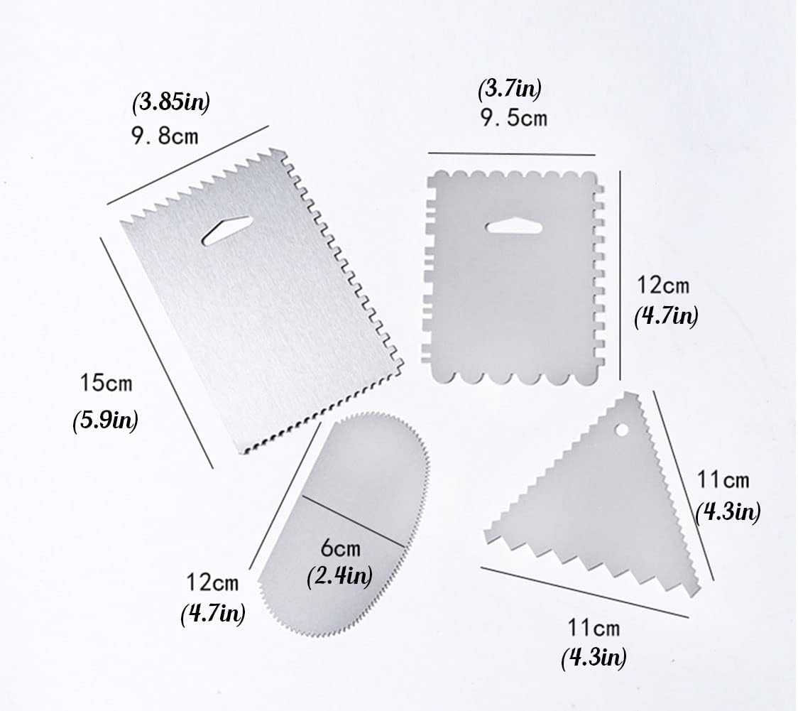 6 Pieces Stainless-Steel Cake Scraper Set, Double Sided Patterned Comb Metal Scraper 9 Inch, Edge Stripe Edge Baking Tools Smoother Scraper for Mousse Butter Cream Cake Decoration
