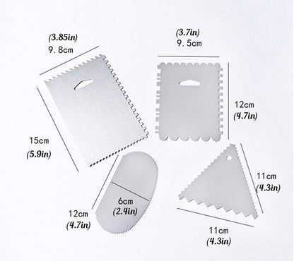 6 Pieces Stainless-Steel Cake Scraper Set, Double Sided Patterned Comb Metal Scraper 9 Inch, Edge Stripe Edge Baking Tools Smoother Scraper for Mousse Butter Cream Cake Decoration