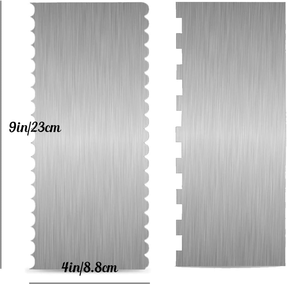 6 Pieces Stainless-Steel Cake Scraper Set, Double Sided Patterned Comb Metal Scraper 9 Inch, Edge Stripe Edge Baking Tools Smoother Scraper for Mousse Butter Cream Cake Decoration