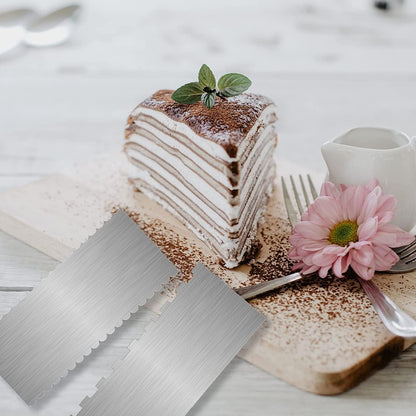 6 Pieces Stainless-Steel Cake Scraper Set, Double Sided Patterned Comb Metal Scraper 9 Inch, Edge Stripe Edge Baking Tools Smoother Scraper for Mousse Butter Cream Cake Decoration